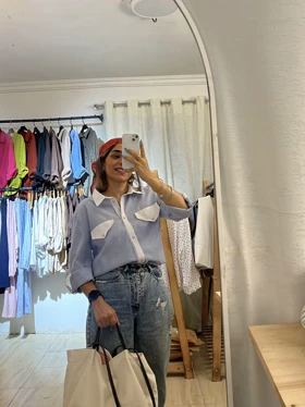 پیراهن لینن راه راه آبی زنانه مدل Adri کد 1005