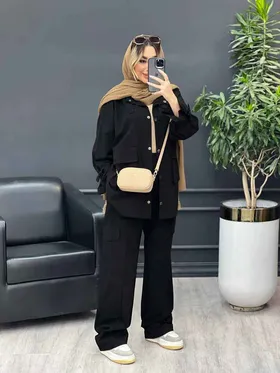 مانتو شلوار آستین بند دو جیب پاکتی