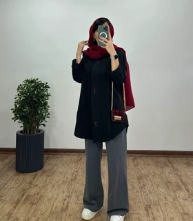مانتو لینن دکمه مخفی پانیا