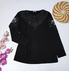 شومیز گیپوردار مدل دلسا کد 50274 (مشکی)