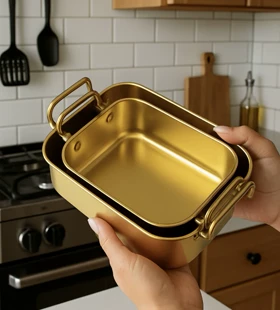 تابه سرو دسته دار مستطیل طلایی در سه سایز