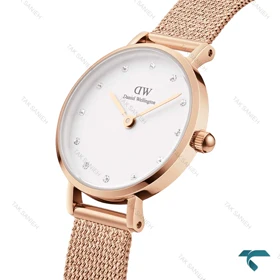 ساعت زنانه دنیل ولینگتون مینی گرد حصیری رزگلد ایندکس نگین DW-6639-24-L