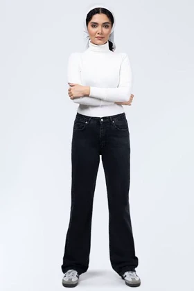 شلوار واید جین ذغالی تیره