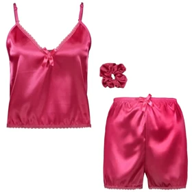 ست تاپ وشلوارک سه عددی رنگ سرخابی