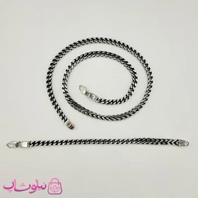 ست گردنبند و دستبند مردانه فرانکو (میرو) سیاه قلم کد 1200
