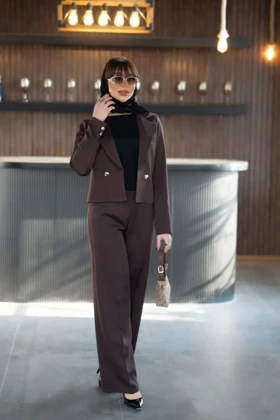 ست کراپ کت و شلوار زنانه یقه بلیزر