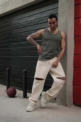 رکابی تنک تاپ ساده کوپ آیسان اسلامی سبز تیره