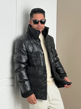 کاپشن مردانه چرم ترکیبی