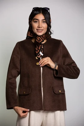 پالتو کت یقه گرد جناقی دکمه نما