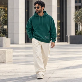 هودی مردانه اورسایز باکسی طرح گلدوزی اسب Modern Fashion سبز تیره پرسیسکا