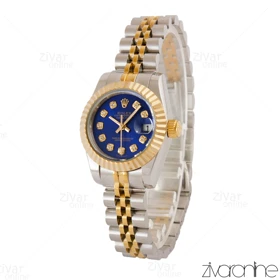 ساعت رولکس دیت جاست زنانه دورنگ طلایی صفحه سرمه ای 105048