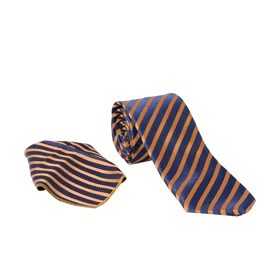 ست کراوات و پوشت راه راه سرمه‌ای خردلی