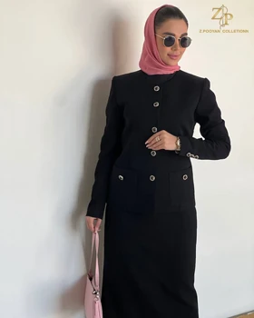 کت تک زنانه کرپ الیزابت مشکی لیزا با دامن