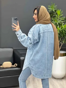 مانتو جین جلو دکمه آستین پاگن
