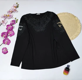 شومیز گیپوردار مدل گلسا کد 50273 (مشکی)