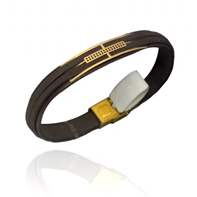 دستبند مردانه طلا و چرم M1145
