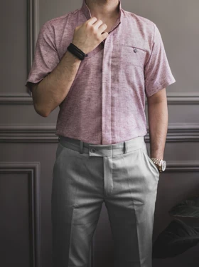 پیراهن لینن یقه فرنچ آستین کوتاه sh110