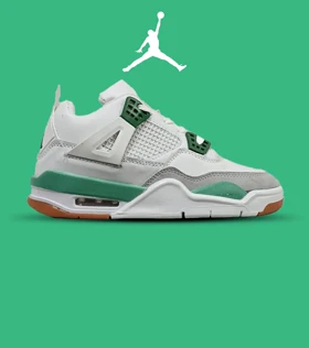 کتانی ساق‌دار زنانه و مردانه سفید طوسی سبز Nike air jordan 4 مدل 4829
