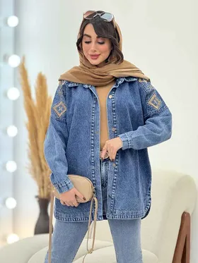 مانتو جین سرشانه گلدوزی