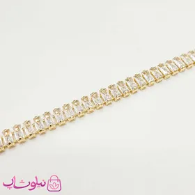 دستبند زنانه تنیسی مدل طلایی نگین سفید کد 338