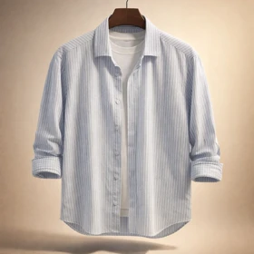 پیراهن مردانه «سپیدآبی» – راه راه پنبه تابستانه پرمیوم
