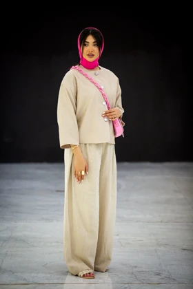 مانتو کتان لمه خطی 4 دکمه