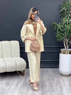 مانتو شلوار آستین دو دکمه جیب نما