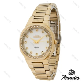 ساعت الکسا 0086 زنانه طلایی دور نگین صفحه سفید w-10128