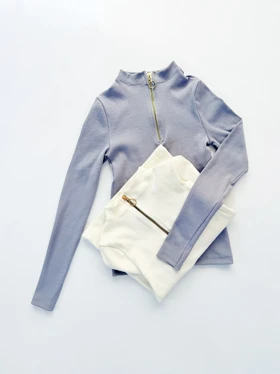 بلوز کبریتی نیم زیپ یقه گرد