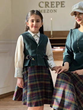 ست سه تیکه بلوز دامن جلیقه مدل پاییز