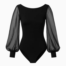 بادی آستین بلند زنانه پاپیلون مدل آستین توری رنگ مشکی مدل 5376-452