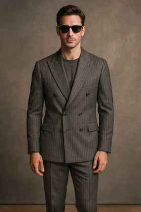ست دو تیکه کت شلوار دبل برست دیپلمات زغالی