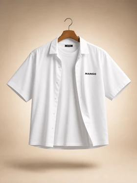 پیراهن آستین سه ربع لش باکسی سفید M آستین کوتاه پارچه مازراتی با چاپ مینی مال / اورجینال دیلم کد 8299