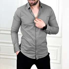پیراهن ساده مردانه رنگ طوسی