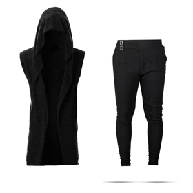 پکیج شنل کلاه دار مردانه+شلوار مشکی دو سگک مردانه مدل Migel