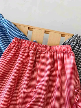 شورتک نخی چهارخونه پینترستی پاپیونی زنانه - کد 938