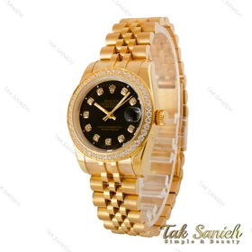 ساعت رولکس زنانه طلایی صفحه مشکی دورنگین Rolex-5222-L
