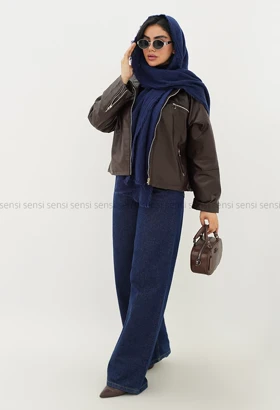 کراپ کت جلو زیپ چرم کد1004881