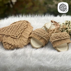 ست کیف و صندل مکرومه بافی مدل پیچک 02