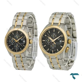 ساعت ست تیسوت سه موتوره کورنوگراف دورنگ طلایی صفحه مشکی Tissot-8273-S