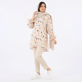 تونیک زنانه لینن طرح گل لاله