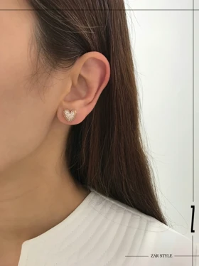 گوشواره تابه‌تا قلب فول نگین مروارید آویز