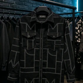 پیراهن کبریتی ریز مشکی با طرح M مونوگرام خاص Monogram Pattern”