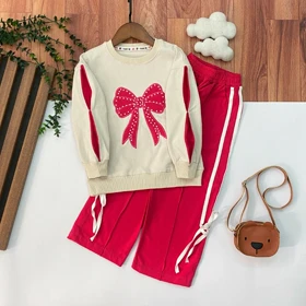 بلوز شلوار دخترانه پاپیون مرواریدی