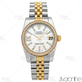 ساعت رولکس دیت جاست زنانه صفحه سفید دور نگین 106738