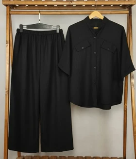 ست شومیز باکسی و شلوار بگ (HA-1-2228) (مشکی)