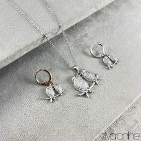 نیم ست طرح پرنده نگین‌دار 10124