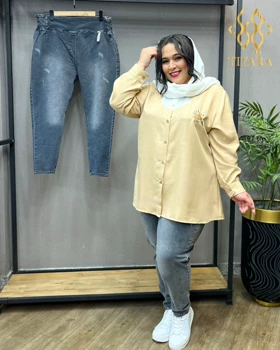 شلوار جین سایز بزرگ اسکینی گن دار