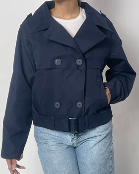 ترنچ کت کمردار کد 600048 (سرمه اى)