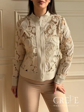 کت خامه دوزی جلو زیپ (کرم)